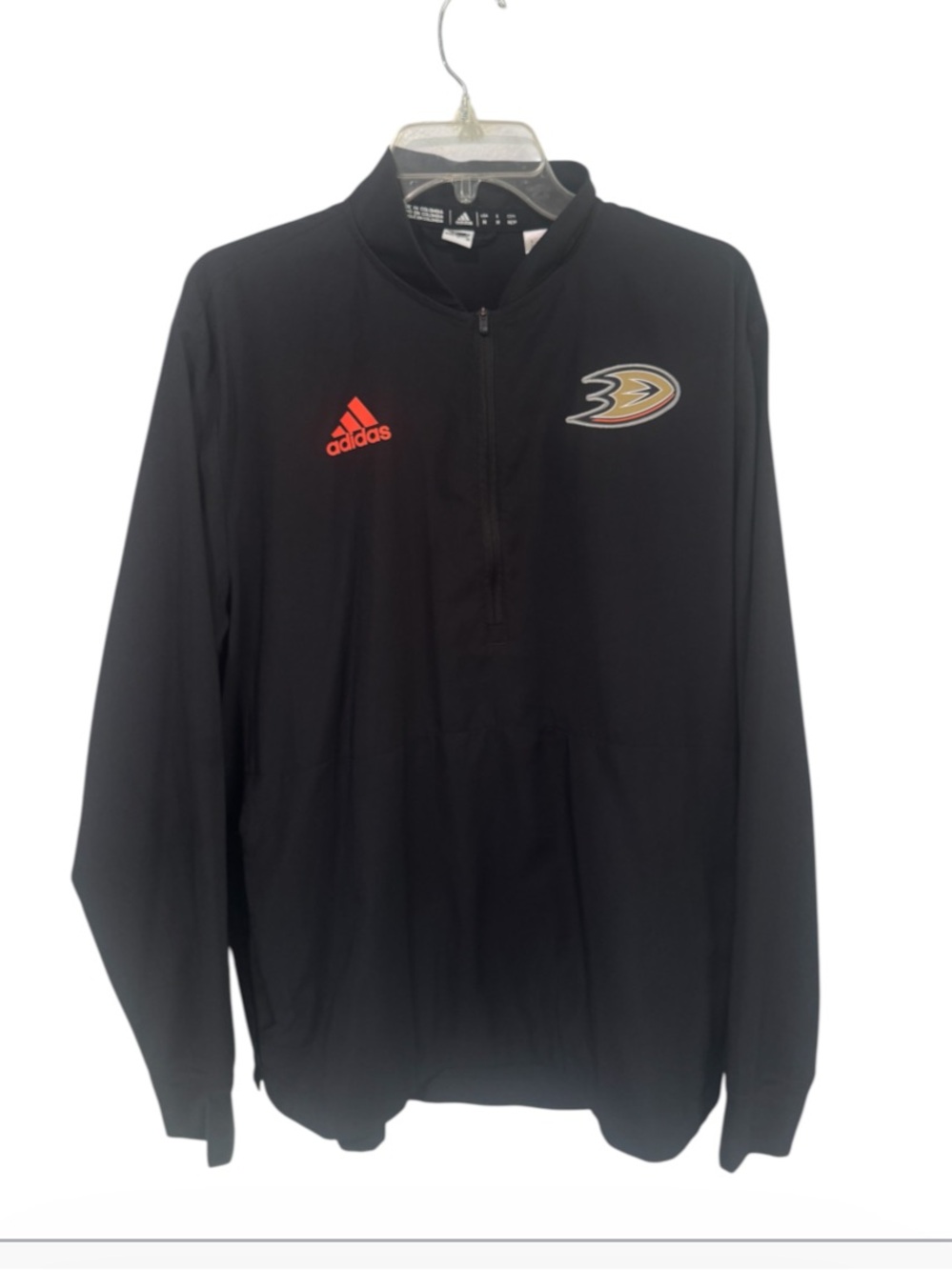 ADIDAS Black Half‑Zip Anaheim Ducks LS Pullover with Orange Logo size medium